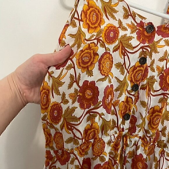 SHEIN White Orange Mustard Floral Border Print Boho Halter Dress ALTERED STRAPS - Picture 6 of 16